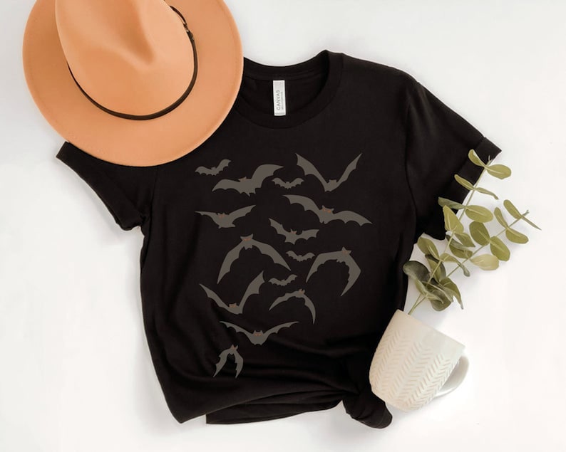 Bats Shirt, Halloween Bat Shirt, Fall Apparel, Nu Goth Tshirt, Spooky Season Shirts, Vampire Bat Shirt, Gothic Clothing, Autumn Clothes Black