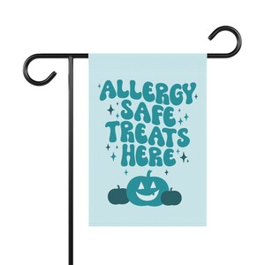 Allergy Safe Treats Here Garden Flag, Teal Pumpkin Flag, Food Allergy Awareness, Teal Pumpkin Project, Allergy Friendly Halloween Banner image 2