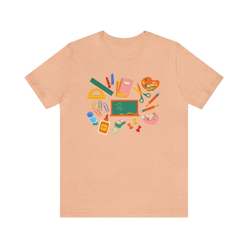 School Supplies Shirt, Teach Shirt, Teacher Aesthetic, Elementary School Shirt, Homeschool Mom Shirt, Teaching Clothing, Future Teacher Tees Heather Peach