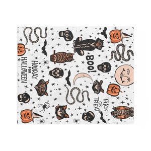 Halloween Doodles, Halloween Blanket, Retro Halloween Decor, Fall Throw Blankets, Cute Halloween Gifts, Mystical Blanket, Witchy Blanket image 4