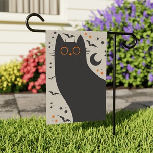Black Cat Garden Flag, Halloween Garden Flag, Fall Garden Flag, Spooky Garden Flag, Autumn Garden Flag, Bat Yard Flag, Creepy Cute Decor image 4