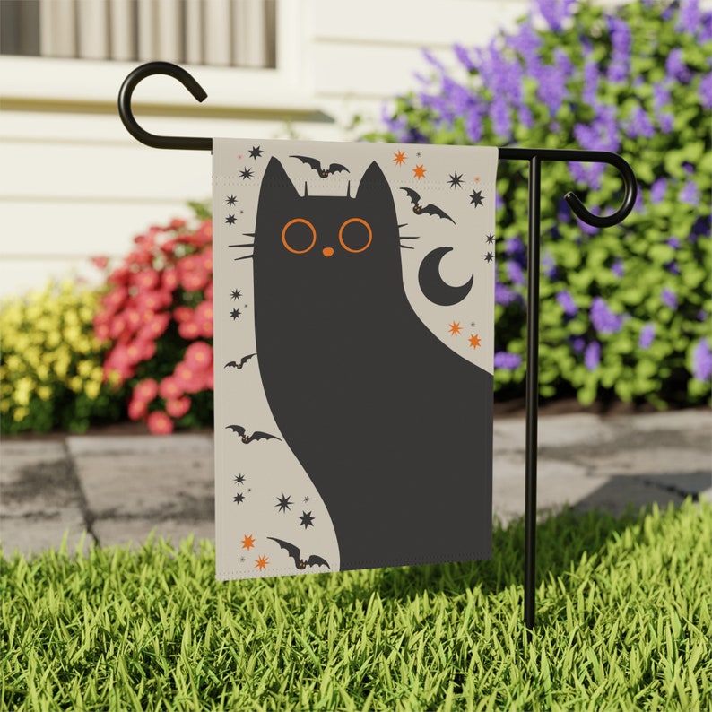 Black Cat Garden Flag, Halloween Garden Flag, Fall Garden Flag, Spooky Garden Flag, Autumn Garden Flag, Bat Yard Flag, Creepy Cute Decor image 4