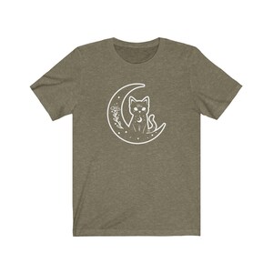 Witch Cat Shirt, Celestial Shirt, Cat And Moon Shirt, Cute Goth Shirt, Crescent Moon Top, Witchy Aesthetic Clothes, Mystical Shirt, Cat Gift Heather Olive