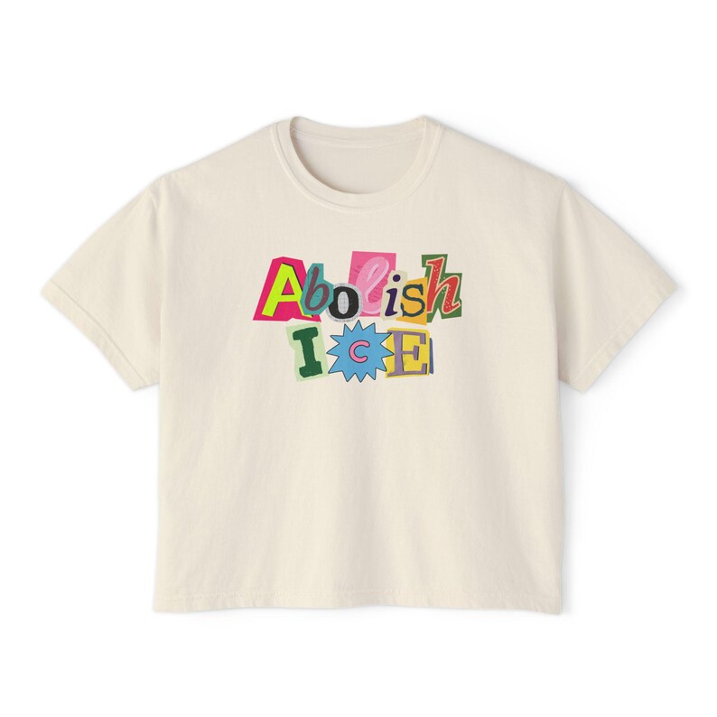 Abolish Ice Crop Top, Liberal Magazine Letters Crop Top, Anti ICE Boxy Crops, Pro Immigrants Crop, Protest Crop , No Human Is Illegal Ivory