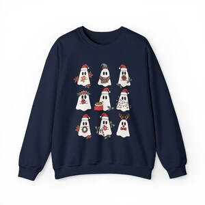 Christmas Ghost Sweatshirt, Spooky Christmas Sweatshirt, Goth Christmas Crewneck, Yule Clothing, Creepmas Crewnecks, Creepy Christmas Navy