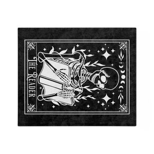 The Reader Tarot Blanket, Bookish Halloween Blanket, Reading Skeleton Throw, Reading Nook Gifts, Librarian Gits, Witchy Blankets, Read Throw image 4