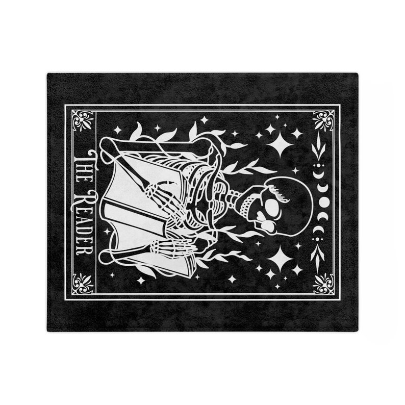 The Reader Tarot Blanket, Bookish Halloween Blanket, Reading Skeleton Throw, Reading Nook Gifts, Librarian Gits, Witchy Blankets, Read Throw image 4