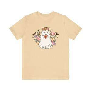 Floral Ghost Shirt, Fall Apparel, Autumn Shirt, Pumpkin Season Shirt, Spooky Cute Shirt, Flowers Ghost Shirt, Cottagecore Halloween Clothing Soft Cream