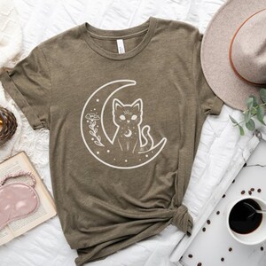Witch Cat Shirt, Celestial Shirt, Cat And Moon Shirt, Cute Goth Shirt, Crescent Moon Top, Witchy Aesthetic Clothes, Mystical Shirt, Cat Gift image 6