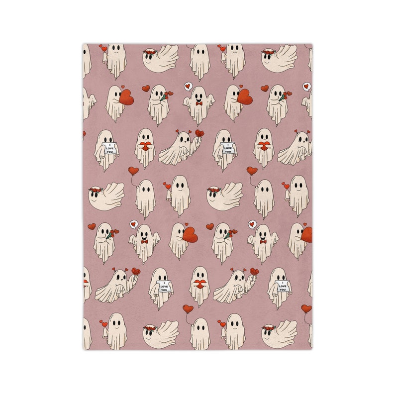 Ghost Valentine, Spooky Valentines Blanket, Valentine's Day Blanket, Valentine Gift For Teen, Pastel Goth Throw Blanket, Creepy Cute Decor image 2