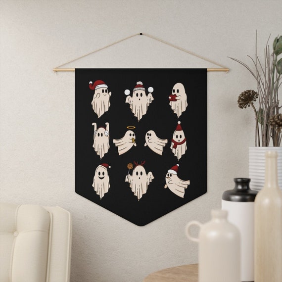 Santa Ghosts Pennant, Dark Christmas Decor, Yule Wall Hanging, Spooky Christmas Wall Decor, Creepy Holiday Wall Hangings, Goth Christmas Art
