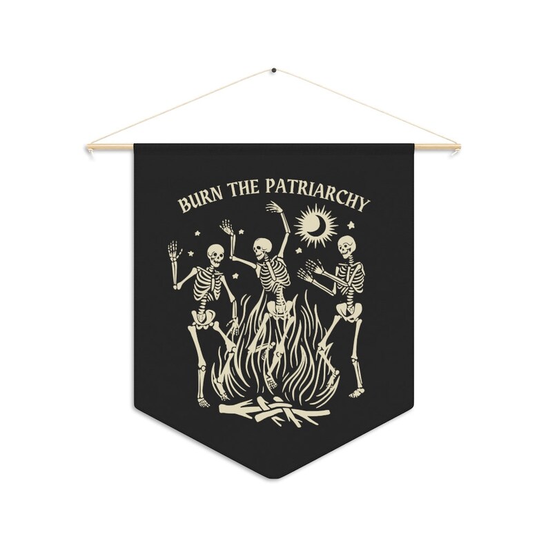 Burn The Patriarchy Pennant, Dancing Skeletons Decor, Dark Aesthetic Decor, Skeleton Wall Decor, Witchy Wall Hanging, Feminist Wall Decor image 2