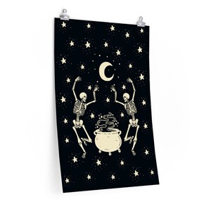Dancing Skeletons Poster, Skeleton Poster, Mystical Post, Halloween Wall Print, Dark Aesthetic Wall Art, Witchy Poster, Celestial Home Decor 20″ × 30″