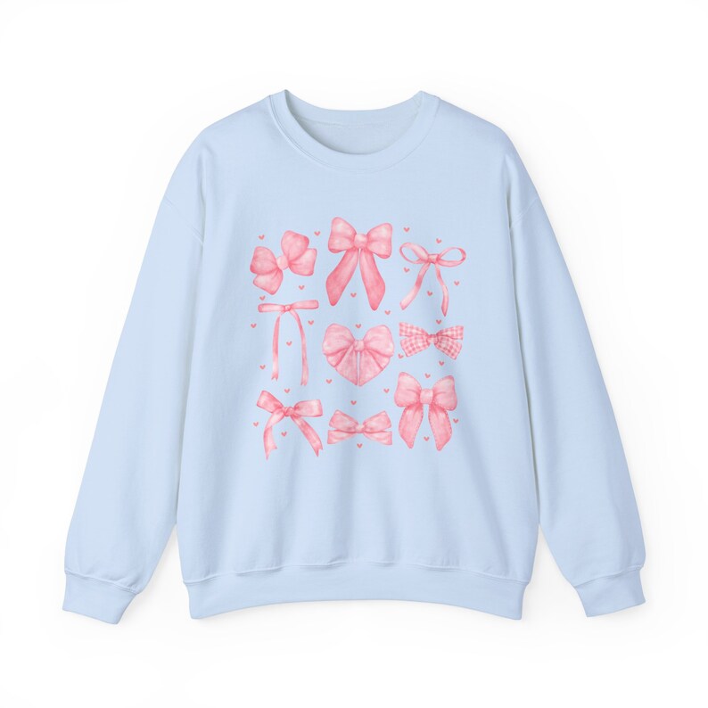 Pink Bows Sweatshirt, Coquette Clothing, Balletcore Sweatshirt, Soft Girl Aesthetic, Ribbon Crewneck, Girly Gifts, Preppy Stuff, Feminine Light Blue