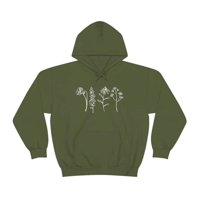 Wildflower Hoodie, Flower Hoodie, Nature Hoodie, Cottagecore Clothing, Floral Hoodie, Botanical Hoodie, Spring Hooded Sweatshirt, Boho Gift image 4