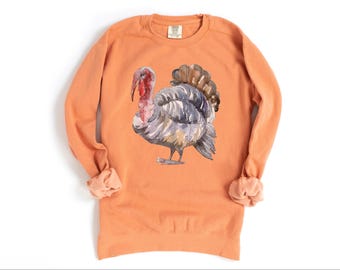 Turkey Sweatshirt, Comfort Colors Sweatshirt, Thanksgiving Sweatshirts, Watercolor Turkey Sweatshirts, Fall Apparel, Autumn Outfits