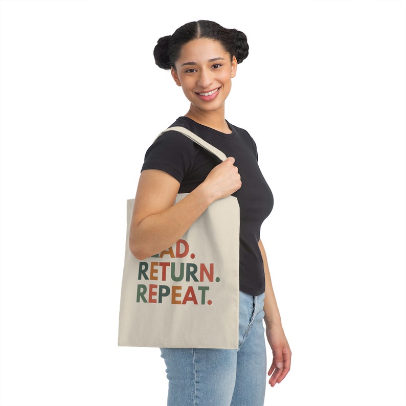 Read Return Repeat, Library Book Bag, Reader Tote Bag, Librarian Gifts, English Teacher Tote, Reading Canvas Tote, Bookstore Tote, Bookish image 3