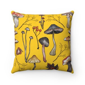 Cottagecore Pillow, Mushroom Pillow, Mushroom Throw Pillow, Yellow Accent Pillow, Forest Floor Cushion, Cottage Decor Gift Housewarming image 4