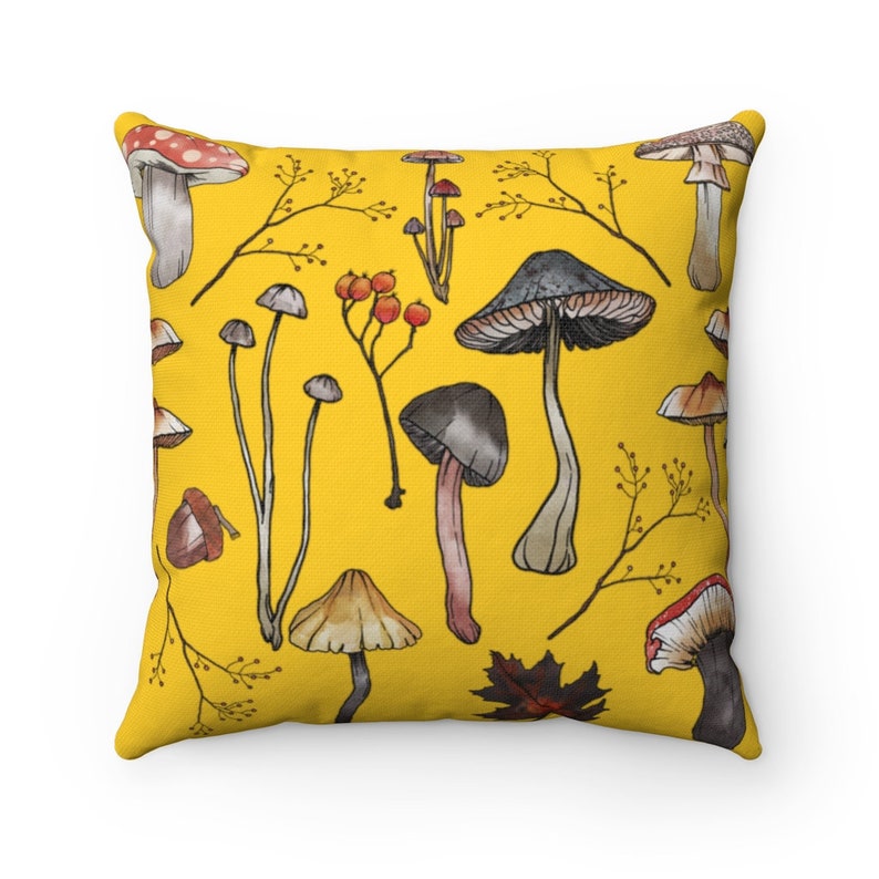 Cottagecore Pillow, Mushroom Pillow, Mushroom Throw Pillow, Yellow Accent Pillow, Forest Floor Cushion, Cottage Decor Gift Housewarming image 4