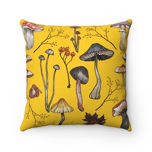 Cottagecore Pillow, Mushroom Pillow, Mushroom Throw Pillow, Yellow Accent Pillow, Forest Floor Cushion, Cottage Decor Gift Housewarming image 2