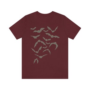 Bats Shirt, Halloween Bat Shirt, Fall Apparel, Nu Goth Tshirt, Spooky Season Shirts, Vampire Bat Shirt, Gothic Clothing, Autumn Clothes Maroon