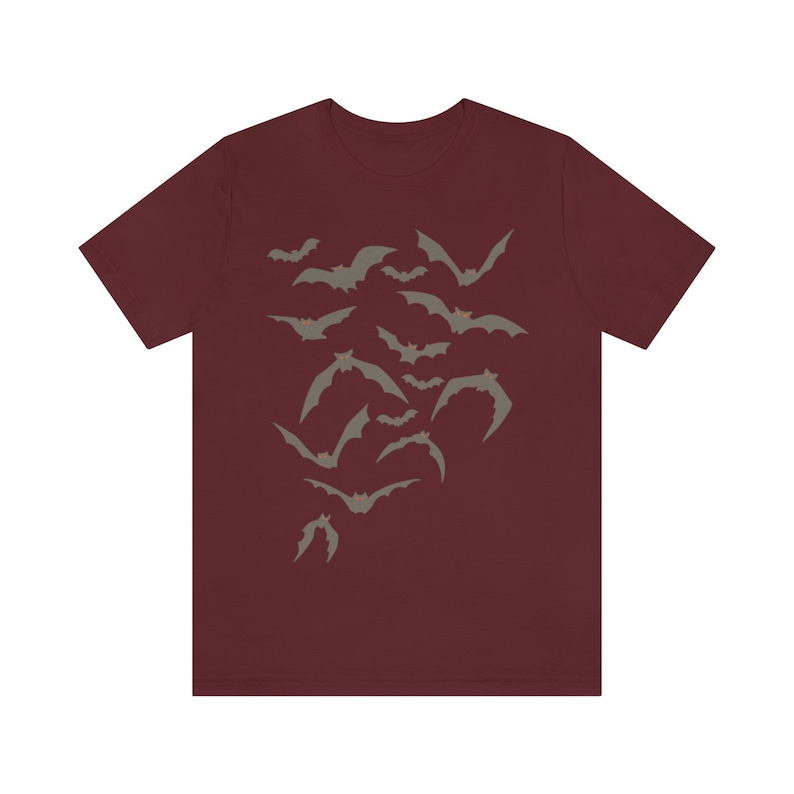 Bats Shirt, Halloween Bat Shirt, Fall Apparel, Nu Goth Tshirt, Spooky Season Shirts, Vampire Bat Shirt, Gothic Clothing, Autumn Clothes Maroon