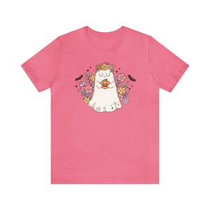 Floral Ghost Shirt, Fall Apparel, Autumn Shirt, Pumpkin Season Shirt, Spooky Cute Shirt, Flowers Ghost Shirt, Cottagecore Halloween Clothing Charity Pink