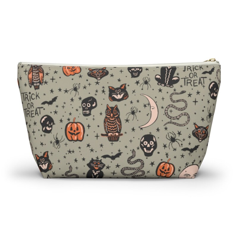 Retro Halloween Bag, Halloween Doodles Makeup Bag, Spooky Bag, Fall Season Pouch, Halloween Makeup Bag, Horror Cosmetic Bag, Goth Girl Gifts image 5
