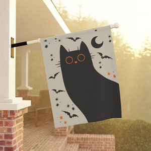 Black Cat Garden Flag, Halloween Garden Flag, Fall Garden Flag, Spooky Garden Flag, Autumn Garden Flag, Bat Yard Flag, Creepy Cute Decor 24.5'' × 32''