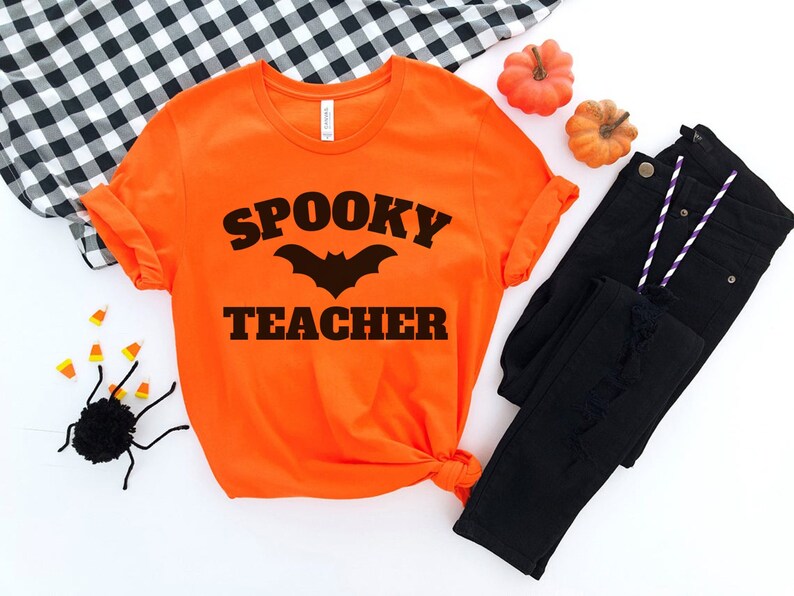 Spooky Teacher Shirt, Halloween Teacher Shirt, Fall Teacher Shirt, Halloween Class Party Shirts, Trick Or Teach Tshirt, Teaching Team Shirts Orange