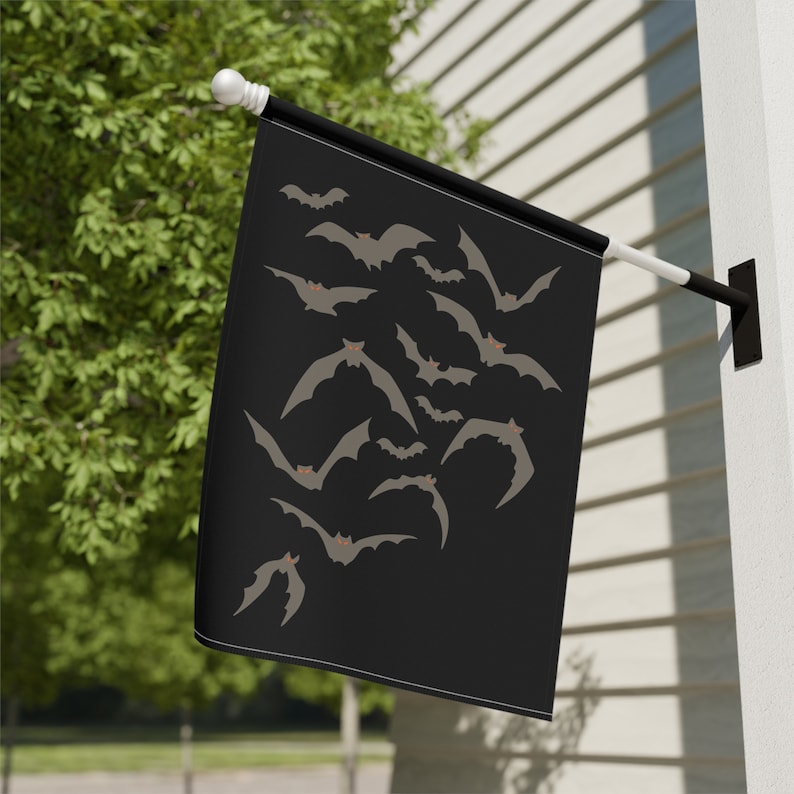 Bandera de jardín con murciélagos, bandera de jardín de Halloween, bandera de jardín de otoño, bandera de jardín espeluznante, bandera de jardín otoñal, bandera de jardín con murciélagos, decoración de porche con estética oscura imagen 5
