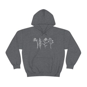 Wildflower Hoodie, Flower Hoodie, Nature Hoodie, Cottagecore Clothing, Floral Hoodie, Botanical Hoodie, Spring Hooded Sweatshirt, Boho Gift Dark Heather