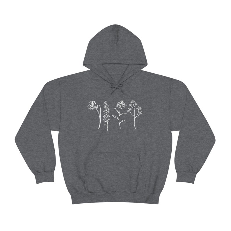 Wildflower Hoodie, Flower Hoodie, Nature Hoodie, Cottagecore Clothing, Floral Hoodie, Botanical Hoodie, Spring Hooded Sweatshirt, Boho Gift Dark Heather