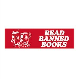 Read Banned Books Bumper Sticker, Reading Bumper Stickers, Retro Bumper Stickers, Bookish Bumper Sticker, Reader Car Gifts, Librarian Gifts
