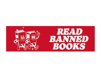 Read Banned Books Bumper Sticker, Reading Bumper Stickers, Retro Bumper Stickers, Bookish Bumper Sticker, Reader Car Gifts, Librarian Gifts