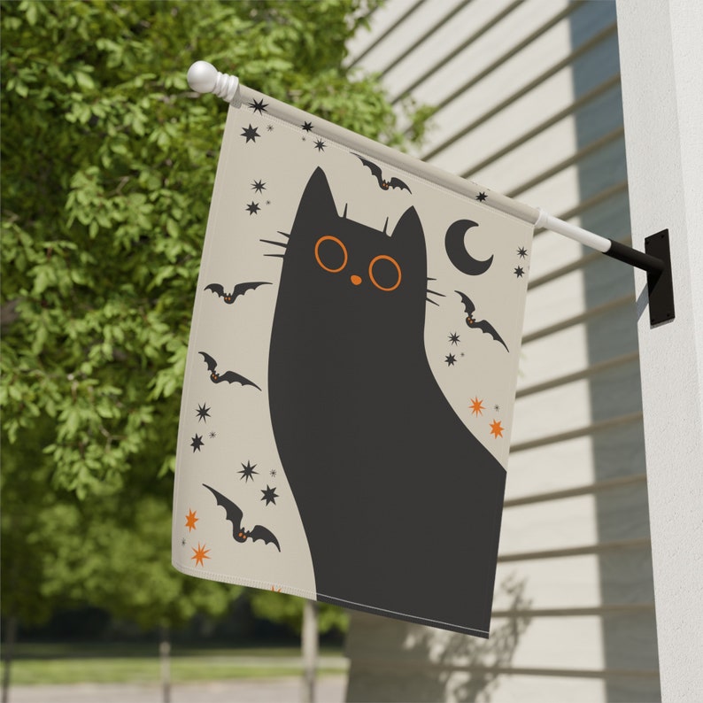 Black Cat Garden Flag, Halloween Garden Flag, Fall Garden Flag, Spooky Garden Flag, Autumn Garden Flag, Bat Yard Flag, Creepy Cute Decor image 3