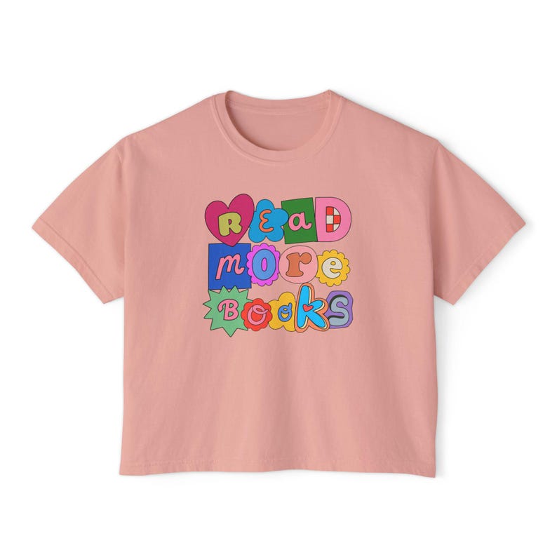 Read More Books Boxy Crop Top, Bookish Crop Top, Magazine Letters Reading Boxy Tee, Scrapbook Cutouts Reader Shirt, Book Lover Gifts Peachy