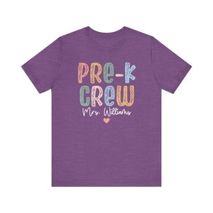 Personalized Pre-K Teacher Shirt, Custom Preschool Teacher Shirt, Prek Teacher Shirt, Pre-K Team Shirts, Pre K Crew T-shirts, Chalk Shirt Heather Team Purple