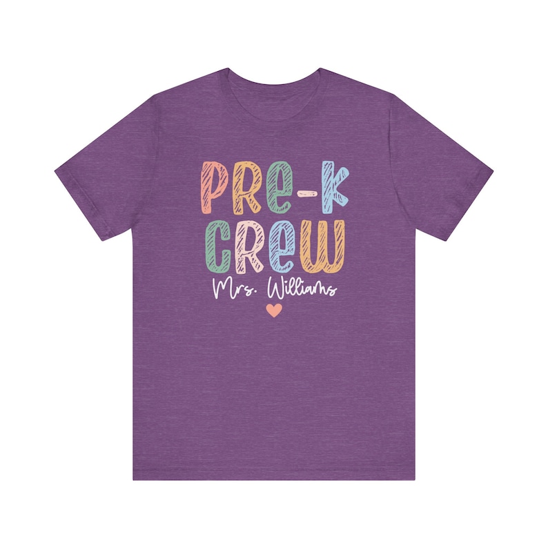 Personalized Pre-K Teacher Shirt, Custom Preschool Teacher Shirt, Prek Teacher Shirt, Pre-K Team Shirts, Pre K Crew T-shirts, Chalk Shirt Heather Team Purple