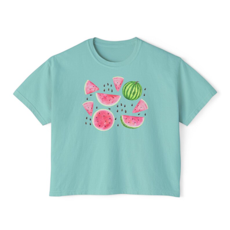 Watermelon Crop Top, Summer Boxy Top, Fruit Boxy Crop, Picnic Crop Top, Farmer's Market Crop Top, Watermelon Festival Crop, Summertime Shirt image 7