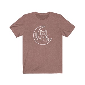 Witch Cat Shirt, Celestial Shirt, Cat And Moon Shirt, Cute Goth Shirt, Crescent Moon Top, Witchy Aesthetic Clothes, Mystical Shirt, Cat Gift Heather Mauve