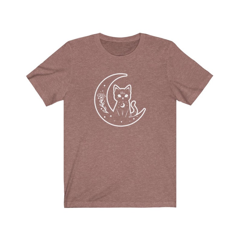 Witch Cat Shirt, Celestial Shirt, Cat And Moon Shirt, Cute Goth Shirt, Crescent Moon Top, Witchy Aesthetic Clothes, Mystical Shirt, Cat Gift Heather Mauve