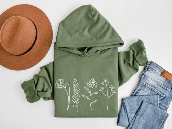 Wildflower Hoodie, Flower Hoodie, Nature Hoodie, Cottagecore Clothing, Floral Hoodie, Botanical Hoodie, Spring Hooded Sweatshirt, Boho Gift