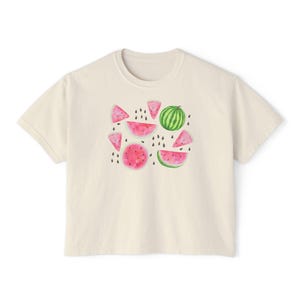 Watermelon Crop Top, Summer Boxy Top, Fruit Boxy Crop, Picnic Crop Top, Farmer's Market Crop Top, Watermelon Festival Crop, Summertime Shirt Ivory