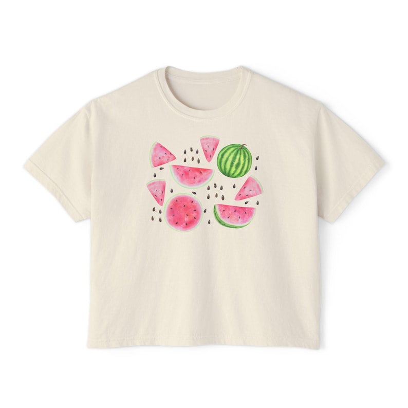Watermelon Crop Top, Summer Boxy Top, Fruit Boxy Crop, Picnic Crop Top, Farmer's Market Crop Top, Watermelon Festival Crop, Summertime Shirt Ivory
