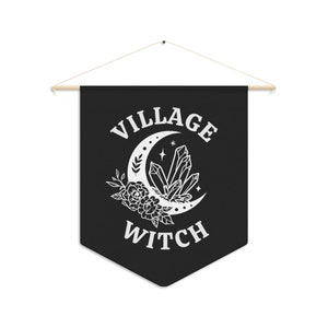 Village Witch, Witch Wall Hanging, Dark Aesthetic Decor, Witchy Wall Banner, Halloween Pennant, Celestial Witch, Boho Halloween Decor, Coven image 2
