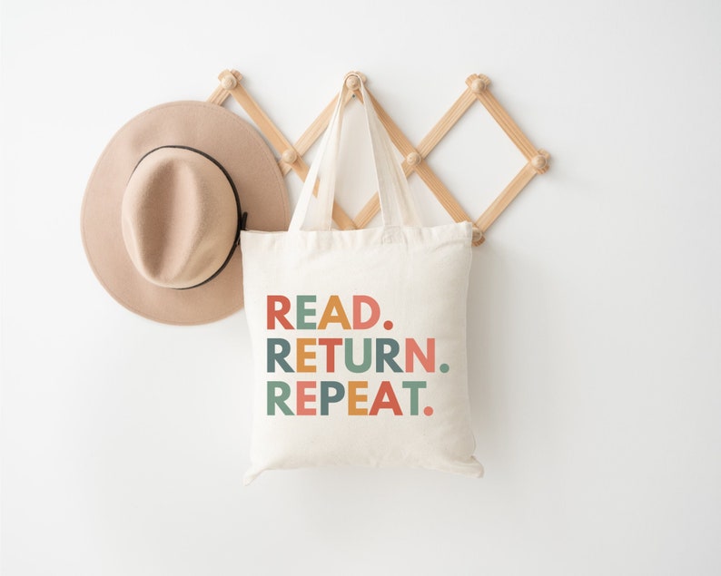 Read Return Repeat, Library Book Bag, Reader Tote Bag, Librarian Gifts, English Teacher Tote, Reading Canvas Tote, Bookstore Tote, Bookish image 1