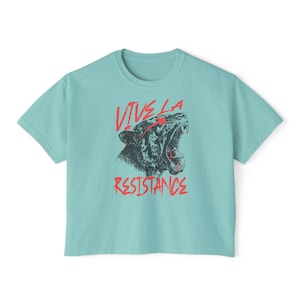 Vive La Résistance Crop Top, Feminist Boxy Tee, Resist Shirt, Feminist Cat Shirt, Smash The Patriarchy, Reproductive Rights, Social Justice Chalky Mint