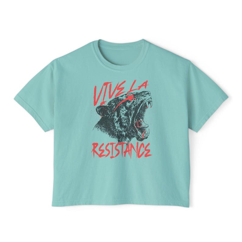 Vive La Résistance Crop Top, Feminist Boxy Tee, Resist Shirt, Feminist Cat Shirt, Smash The Patriarchy, Reproductive Rights, Social Justice Chalky Mint