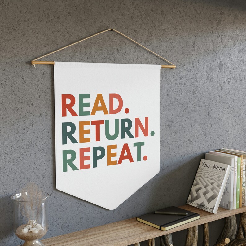Read Return Repeat, Library Wall Decor, School Library Decor, Librarian Gift, Reading Pennant, Book Lover Wall Decor, Classroom Wall Hanging image 4